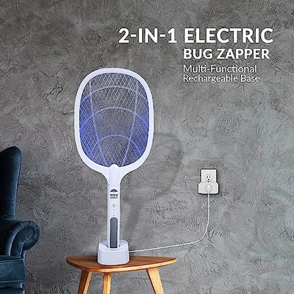 WBM SMART 2 in 1 Electric Bug Zapper, Mosquitoes Trap Lamp & Racket, USB Rechargeable Electric Fly Swatter for Home and Outdoor Powerful Grid 3-Layer Safety Mesh Safe to Touch