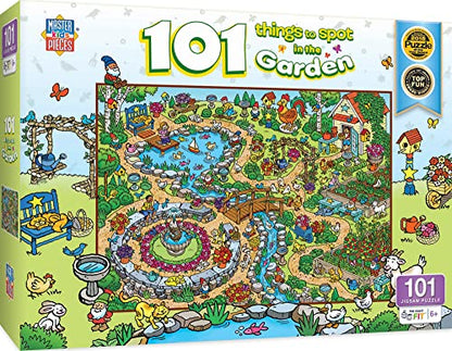 Masterpieces 100 Piece Family Jigsaw Puzzle for Kids - 101 Things to Spot in The Garden - 14"x19"