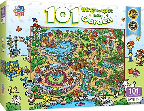 Masterpieces 100 Piece Family Jigsaw Puzzle for Kids - 101 Things to Spot in The Garden - 14"x19"