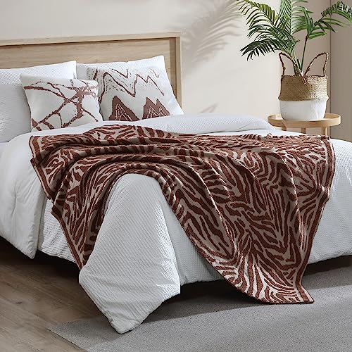 Snuggle Sac Luxury Feather Yarn Fluffy Throw Blanket Zebra Textured Reversible 3D Hand Feeling Super Soft Fuzzy Warm Cozy Decor Knitted Blankets for Winter Christmas Home Bed Couch 50''x60''