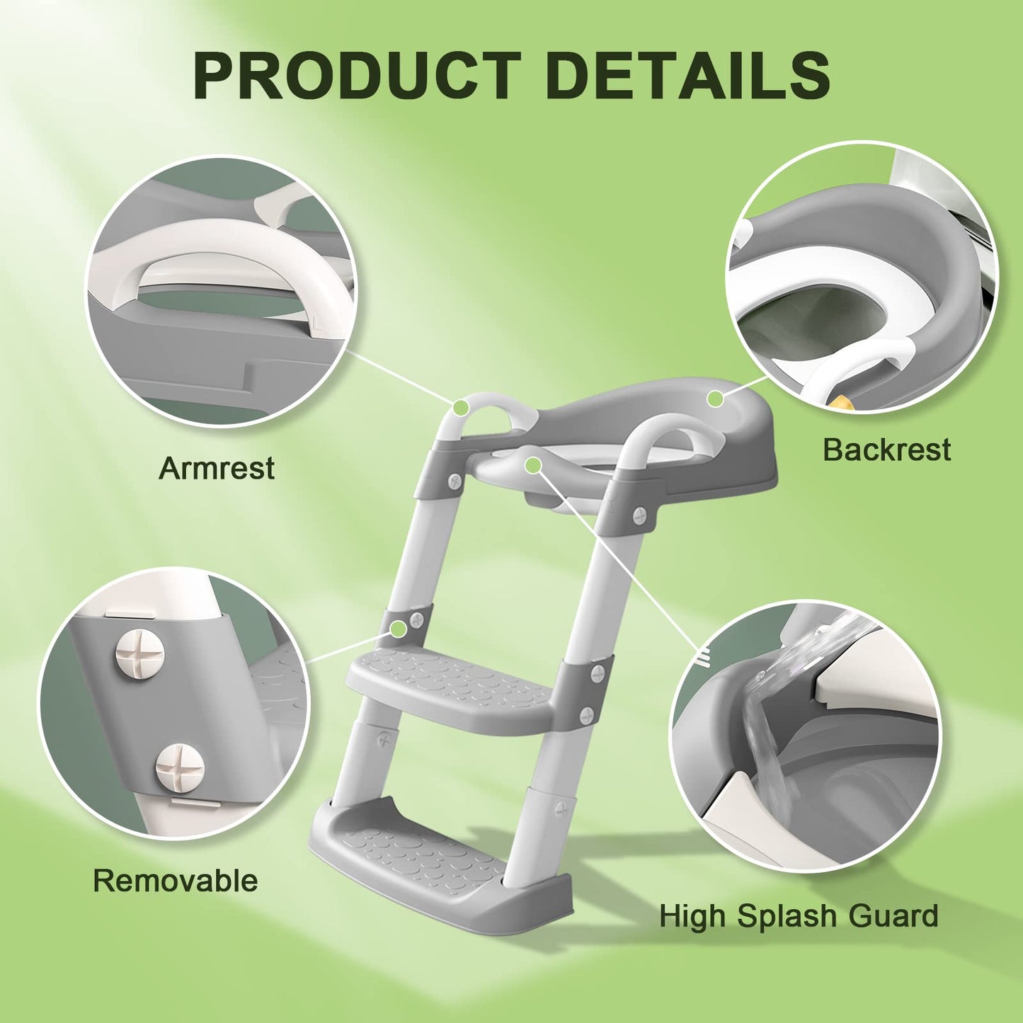 BBfancy Potty Chair, potty training toilet seat with step stool ladder for Kids and Toddler Boys Girls - Kids Potty Training Soft Padded Seat（Gray）