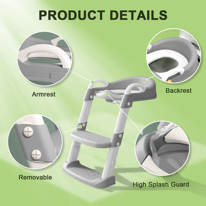 BBfancy Potty Chair, potty training toilet seat with step stool ladder for Kids and Toddler Boys Girls - Kids Potty Training Soft Padded Seat（Gray）