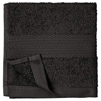 Amazon Basics Fade Resistant Cotton Washcloth, 12-Pack, 12" L x 12" W, Black