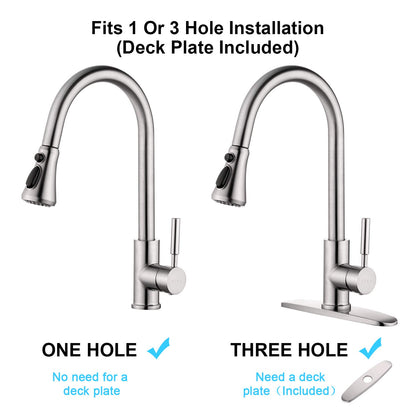 SOKA Commercial Kitchen Faucet with Pull Down Sprayer RV Touch Faucet for Kitchen Sink Singel Handle Travel Trailer Brushed Nickel Kitchen Faucet High Arc Fit for 1 & 3 Hole with Desk Plate