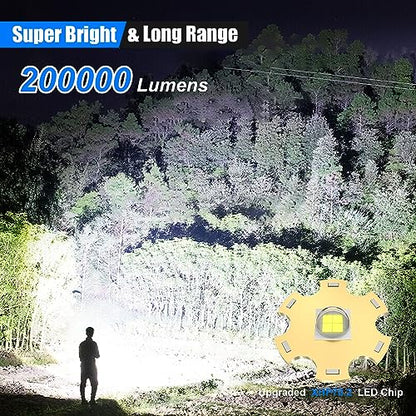 Goreit Flashlight High Lumens Rechargeable, 200000 Lumen Led Flashlights XHP70.2 USB Super Bright Flash Light Battery Powered, Powerful Handheld Flashlights for Emergencies Camping, IP67 Waterproof