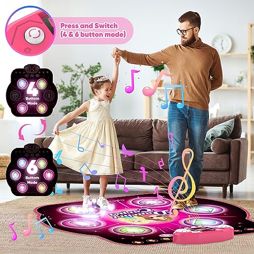 KIZJORYA Dance Mat for Kids, Upgraded Switchable 4 & 6 Button Mode Electronic Dance Pad with Bluetooth-9 Levels, Light Up Children Music Game Mat, Toys for Girls Boys Ages 3-12
