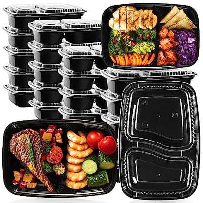 JUJEKWK Meal Prep Containers 50 Pack, 2 Comparment Storage Container with 32 Oz, Food Grade Container, BPA Free,Stackable, Microwave/Dishwasher/Freezer Safe