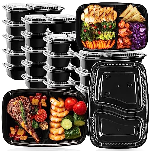 JUJEKWK Meal Prep Containers 50 Pack, 2 Comparment Storage Container with 32 Oz, Food Grade Container, BPA Free,Stackable, Microwave/Dishwasher/Freezer Safe