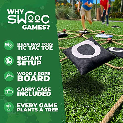 SWOOC Games - Giant Tic Tac Toe Game Outdoor Game | 3ft x 3ft | Instant Setup, No Assembly | Tic Tac Toe Bean Bag Toss with Rope Game Board | Large Tic Tac Toss Across Yard Game for Kids & Family