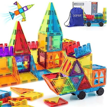 GEPER Magnetic Tiles Kids Toys, Toddler Girls & Boys Toys Age 4-5 6-8, Sensory Toys for Toddler 3-4, Magnet Toys Building Blocks for Toddler, STEM Preschool Learning Montessori Toys for 3+ Year Old