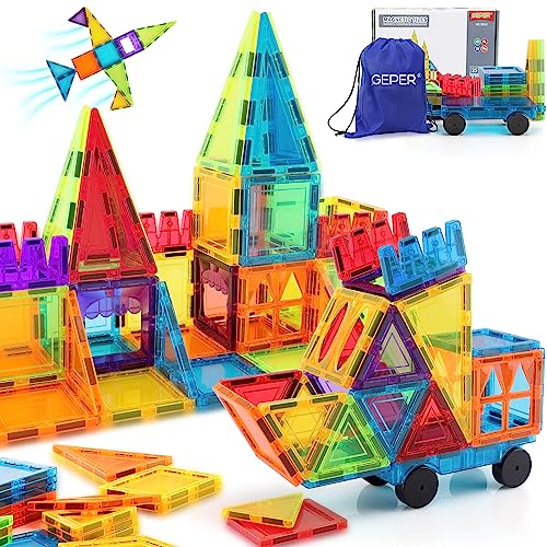 GEPER Magnetic Tiles Kids Toys, Toddler Girls & Boys Toys Age 4-5 6-8, Sensory Toys for Toddler 3-4, Magnet Toys Building Blocks for Toddler, STEM Preschool Learning Montessori Toys for 3+ Year Old