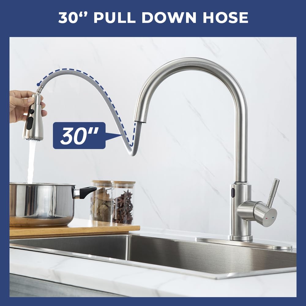 ARRISEA Kitchen Faucet, Laundry Faucets with Sprayer, Bar and RV Sink Faucet with 10'' Deck Plate, Stainless Steel Single Handle High Arc Brushed Nickel Faucets with Pull-Down Spayer