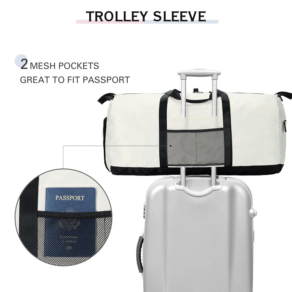 Lekesky Travel Duffel Bag Bag for Women 80L Large Duffel Bag Foldable Weekender Bag with Shoes Compartment(02White)