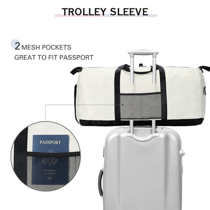 Lekesky Travel Duffel Bag Bag for Women 80L Large Duffel Bag Foldable Weekender Bag with Shoes Compartment(02White)