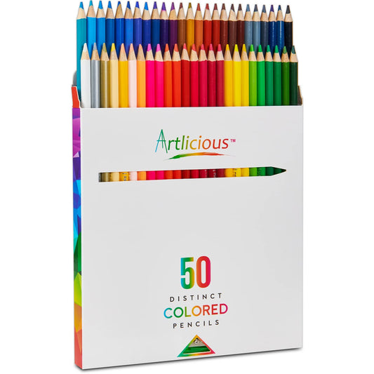 Artlicious Colored Pencils, 50 Colors, Colored Pencils for Kids Color Pencil Set Colored Pencils Bulk Adult Art Pencils Lapices de Colores Map Pencils Professional Colored Pencils for Artists