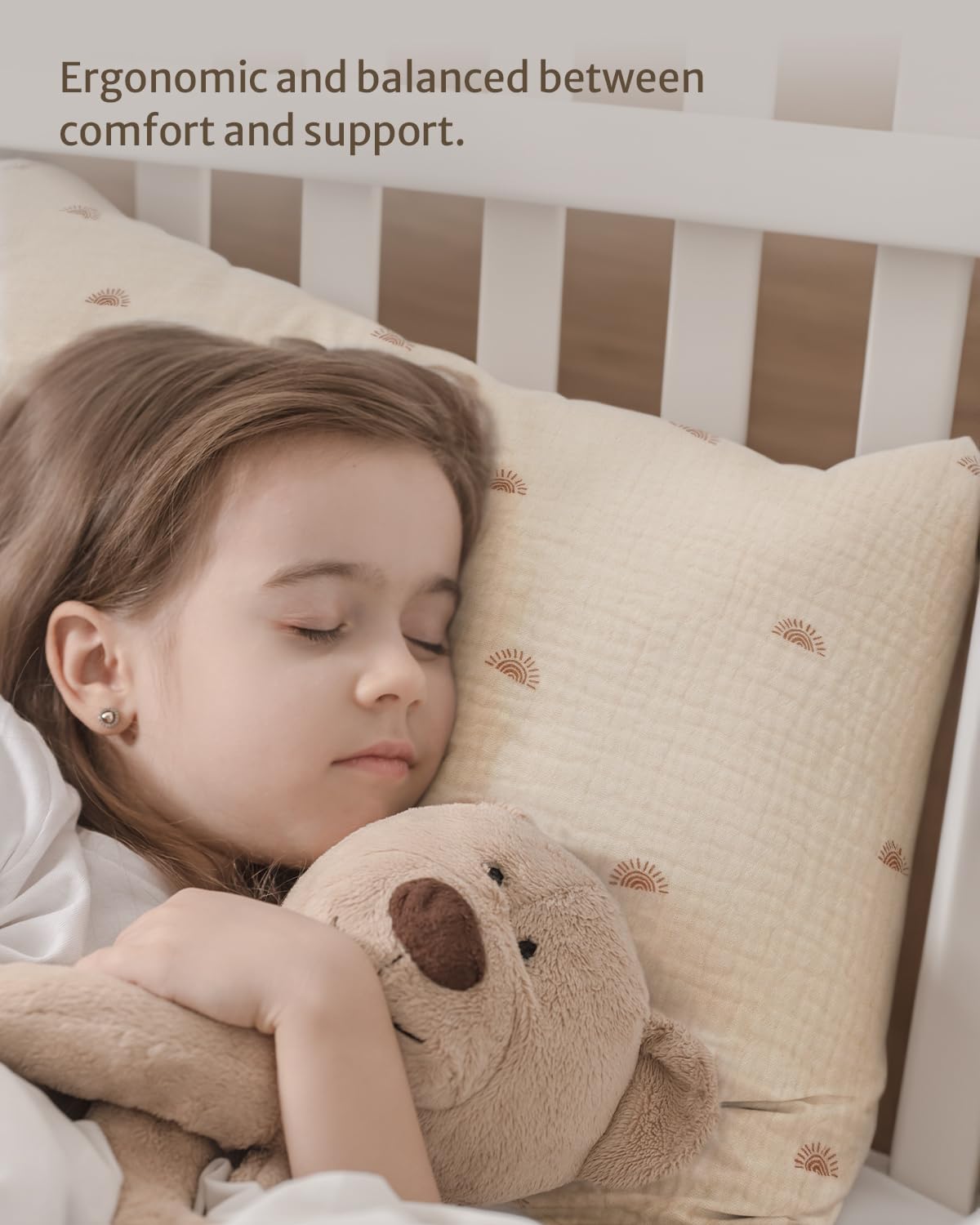 Blissful Diary Toddler Pillow with Muslin Cotton Pillowcase, 13x18 Pillows for Sleeping and Traveling, Crib Small Pillow for Kids, Toddler Bed Pillows (Rainbow)