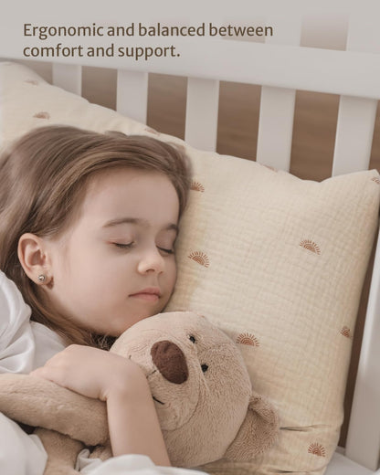 Blissful Diary Toddler Pillow with Muslin Cotton Pillowcase, 13x18 Pillows for Sleeping and Traveling, Crib Small Pillow for Kids, Toddler Bed Pillows (Rainbow)