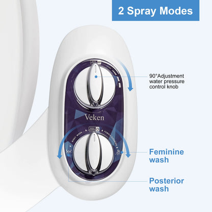 Veken Non-Electric Self-Cleaning Dual Nozzle (Frontal/Feminine Wash), Fresh Spray Bidet for Toilet with Adjustable Water Pressure Switch
