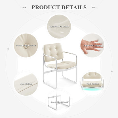 COLAMY Modern Dining Chairs Set of 2, Button Tufted PU Leather Upholstered Dining Room Kitchen Side Chair with Metal Legs for Home/Living Room/Bedroom/Office, Beige
