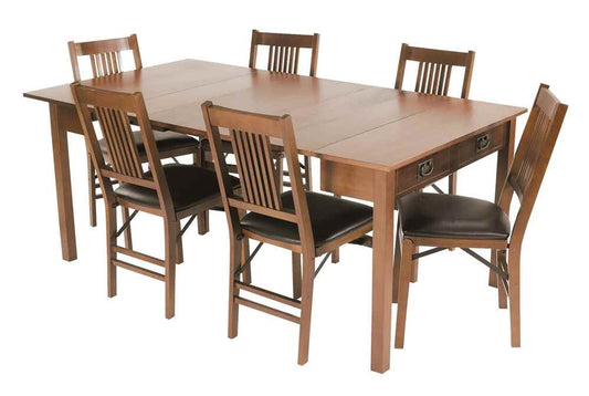 MECO Stakmore Traditional Expanding Table, Fruitwood Frame, 20 in x 40 in x 30.3 in
