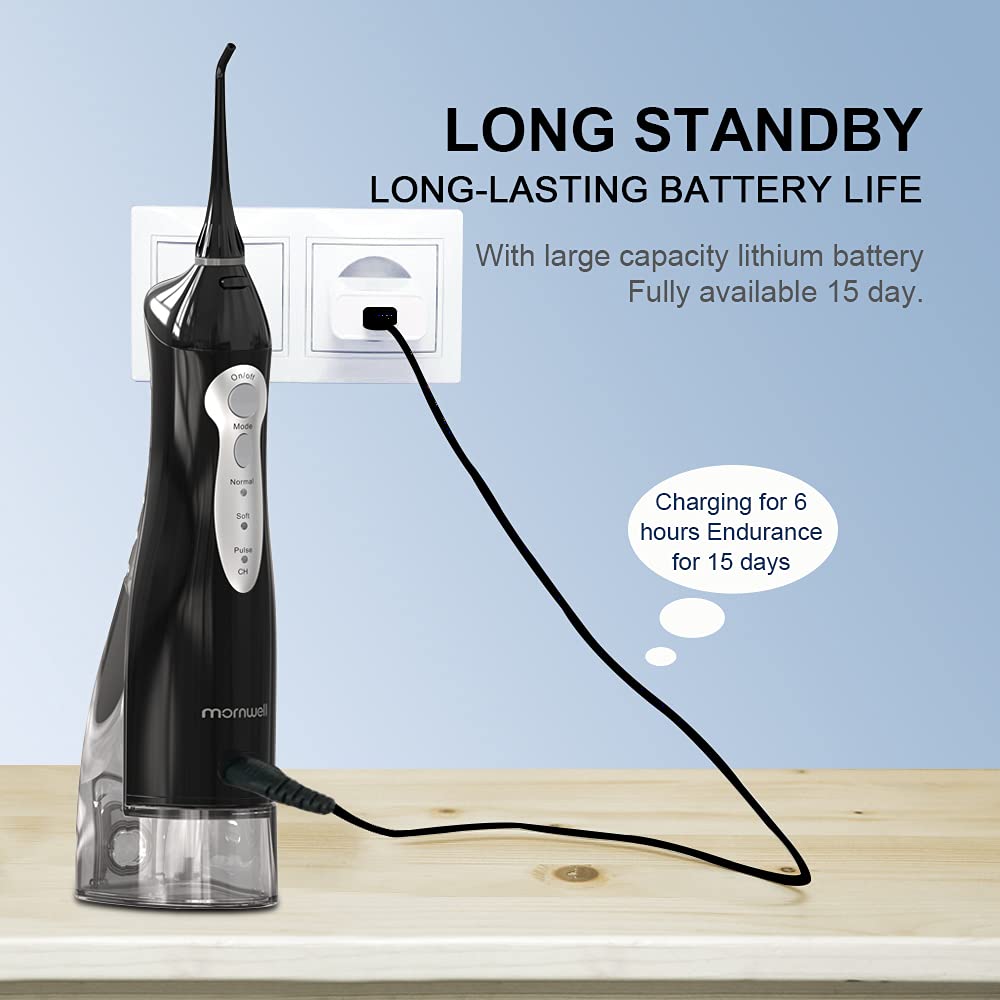 Water Flosser, Mornwell Water Flossers for Teeth - 330ML Tank USB Rechargeable Dental Flosser, IPX7 Waterproof 3 Modes & 4 Jet Tips Portable Dental Oral Irrigator,Professional Water Flosser