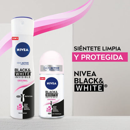 NIVEA Black & White Invisible Original Spray 6 Pack (6 x 200 ml), Feminine Care Stain Deodorant, Protect Skin and Clothing