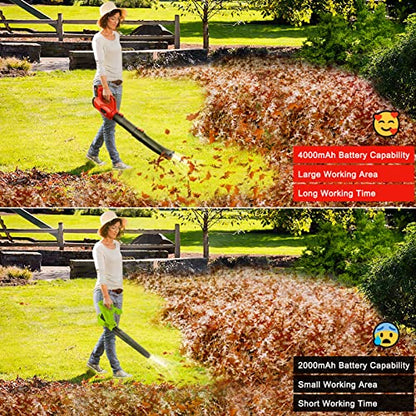 Electric Leaf Blower Cordless 21V, 320 CFM 180 MPH Battery Powered Leaf Blower with 4000mAh Battery and Charger, 2 Section Tubes, 6-Speed Dial Control Leaf Blowers for Lawn Care, Snow, Debris, Dust