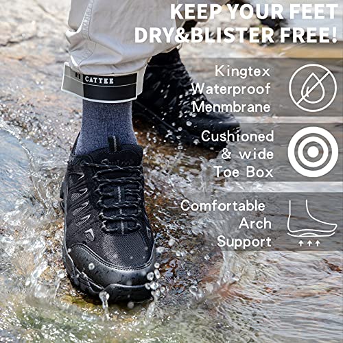 SHULOOK Men's Waterproof Hiking Shoes Lightweight Anti Slip Outdoor Ankle Boots Breathable Hike Trekking Trails Shoe Black/Grey 9