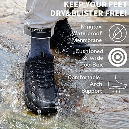 SHULOOK Men's Waterproof Hiking Shoes Lightweight Anti Slip Outdoor Ankle Boots Breathable Hike Trekking Trails Shoe Black/Grey 9