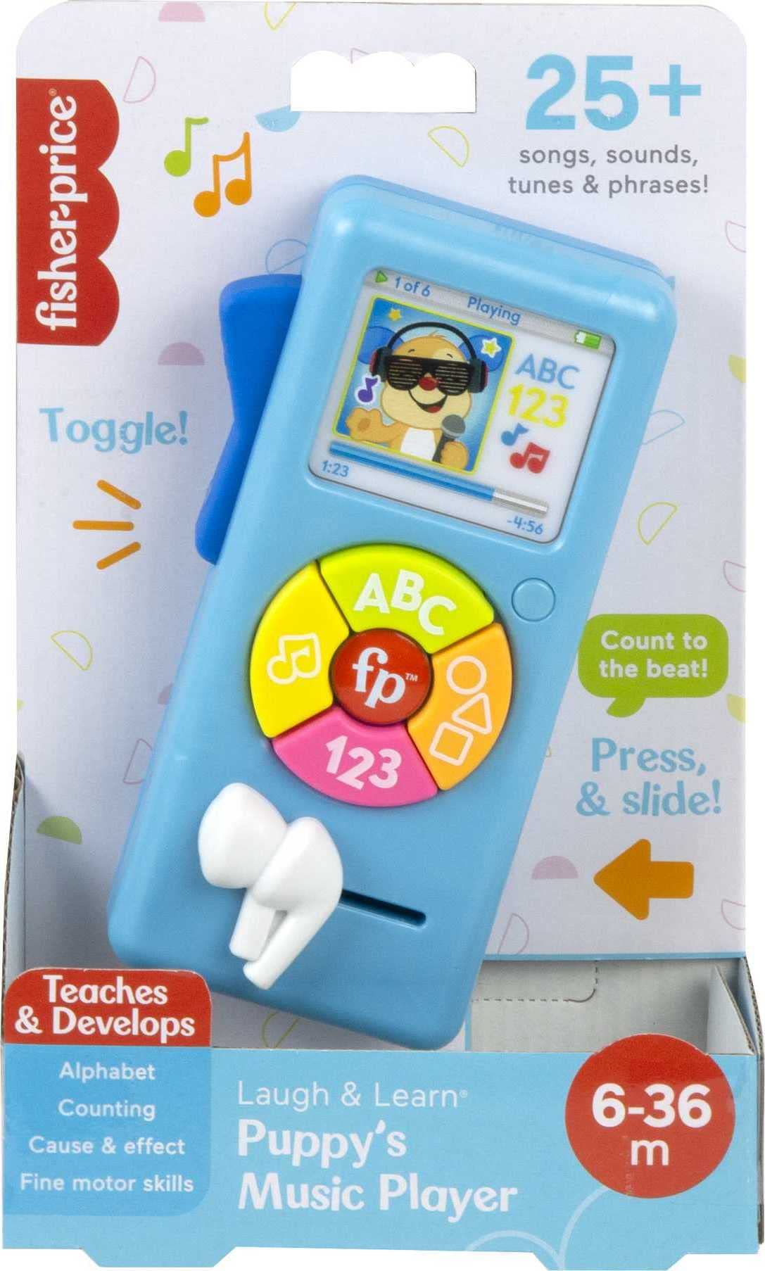 Fisher-Price Laugh & Learn Baby Learning Toy Puppy's Music Player with Lights & Fine Motor Activities for Ages 6+ Months, Blue