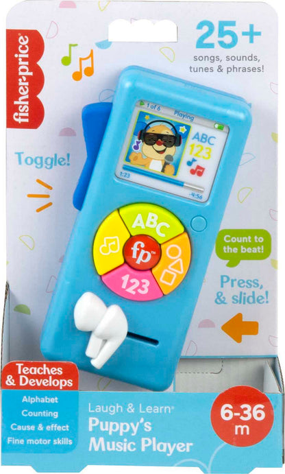 Fisher-Price Laugh & Learn Baby Learning Toy Puppy's Music Player with Lights & Fine Motor Activities for Ages 6+ Months, Blue