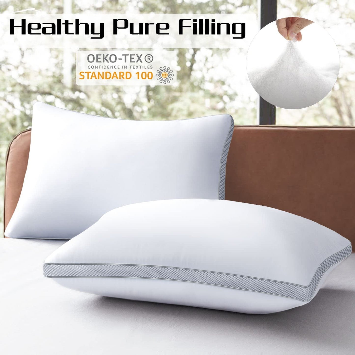 mislili Pillows Standard/Queen Size Set of 2, Bed Pillows for Sleeping, Cooling Hotel Quality with Premium Soft Down Alternative Fill for Back, Stomach or Side Sleepers