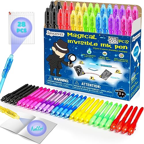Joycover Invisible Ink Pen, 28PCS Spy Pen for Kids with UV Light Magic Marker for Secret Message, Birthday Party Favors for Kids, Classroom Prize Goodie Bag Stuffers, for Boys Girls