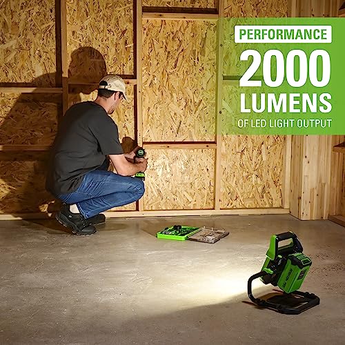 Greenworks 40V (AC/DC) 2000-Lumen LED Work Light, 360° Head Rotation, Tripod Mountable, Portable, Indoor/Outdoor Light, Flood Light, Tool-Only
