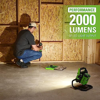 Greenworks 40V (AC/DC) 2000-Lumen LED Work Light, 360° Head Rotation, Tripod Mountable, Portable, Indoor/Outdoor Light, Flood Light, Tool-Only