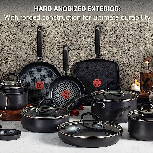 T-fal Ultimate Hard Anodized Nonstick Cookware Set 17 Piece Oven Broiler Safe 400F, Lid Safe 350F Pots and Pans, Dishwasher Safe Black