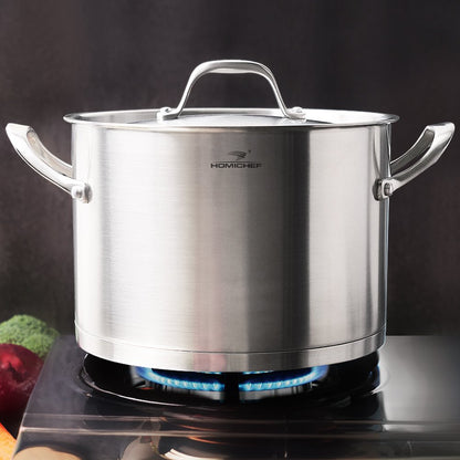 HOMI CHEF LARGE HEAVY ECOLOGICAL NICKEL FREE Stainless Steel Stock Pot 8qt w/Lid (No Toxic Non Stick Coating, 5.1LBS) - Induction Pot 8 Quart Cooking Pot Stew Pot 4 Soup Pot Dutch Oven Pot Casserole