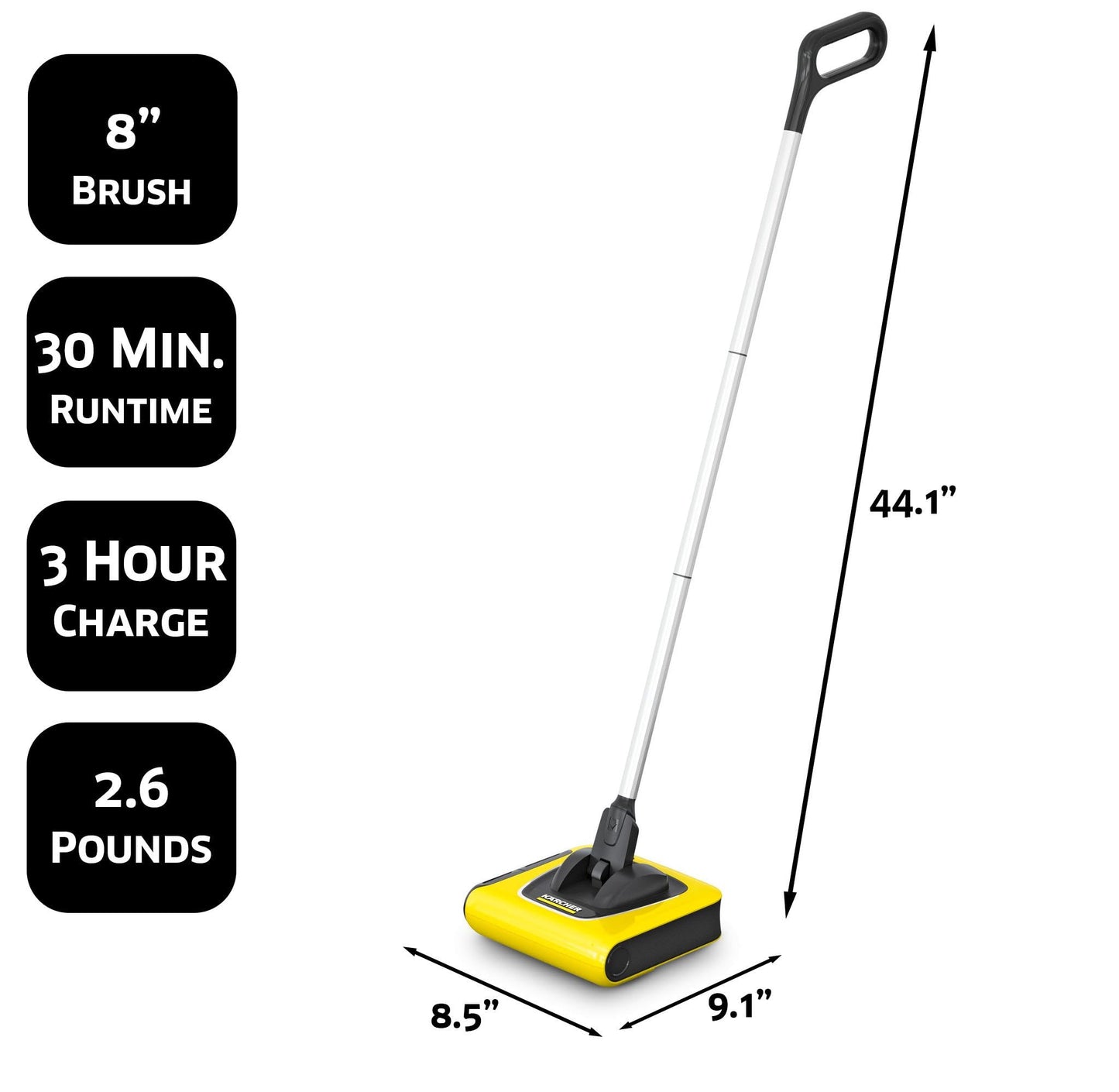 Kärcher - KB 5 Electric Floor Sweeper Broom - Multi-Surface - Lightweight and Cordless - Ideal for Fur, Hair, Dirt, & Debris - 8.25" Cleaning Width,Yellow