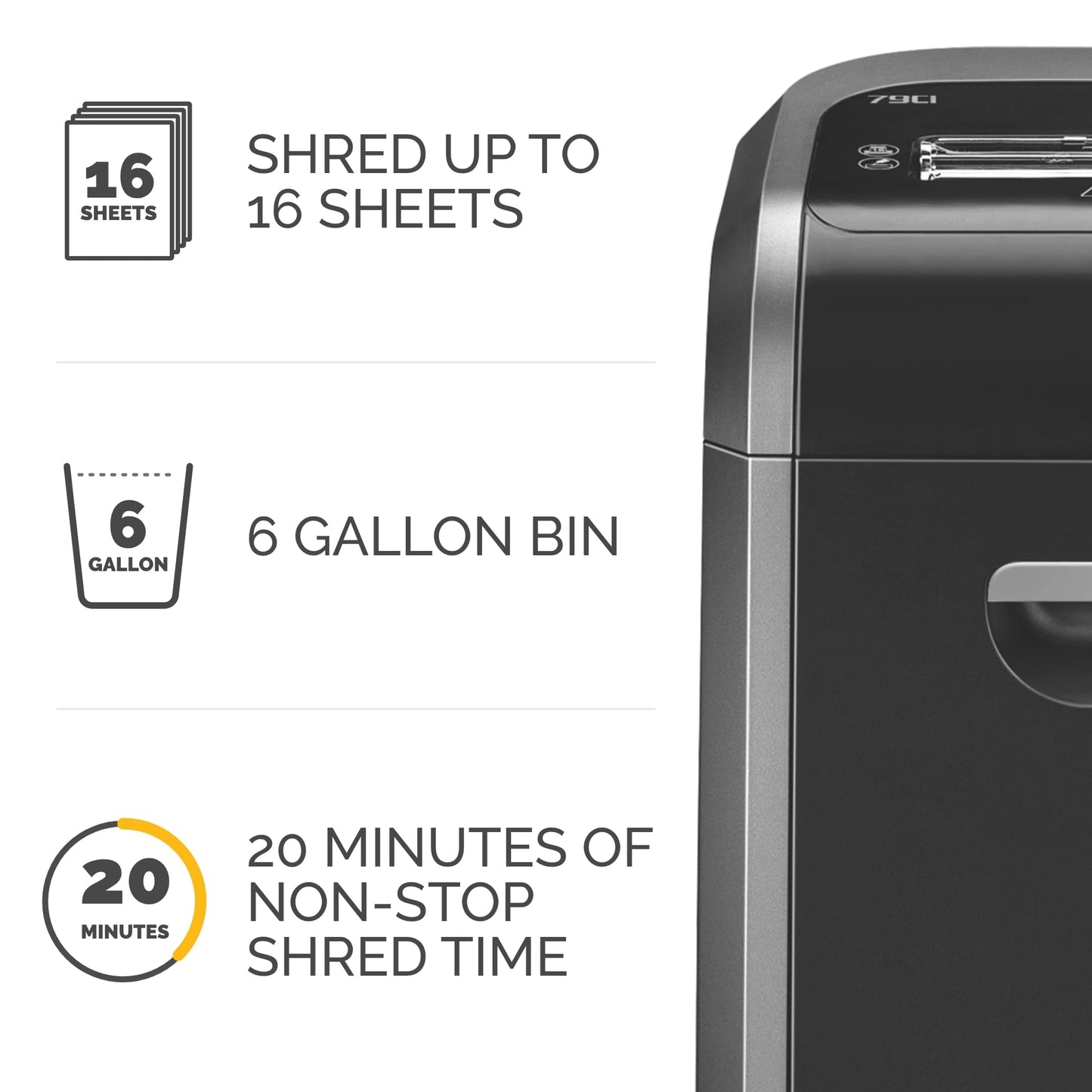 Fellowes ‎Powershred 79Ci 16-Sheet 100% Jam-Proof Crosscut Paper Shredder for Office and Home, Black/Dark Silver 3227919