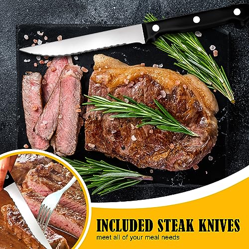 72-Piece Silverware Set with Steak Knives, Funnydin Forks and Spoons Silverware Set for 12, Food-Grade Stainless Steel Flatware Cutlery Set, Utensil Sets for Home Kitchen Restaurant, Dishwasher Safe