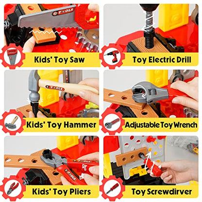 Kids Workbench - Toy Choi's Kid Toy Workbench, 83 Pieces Construction Kids Tool Set Playset, Toddler Tool Bench with Shelf Storage Box Drill, Educational Pretend Play Gift for Boys&Girls Age 3, 4, 5+