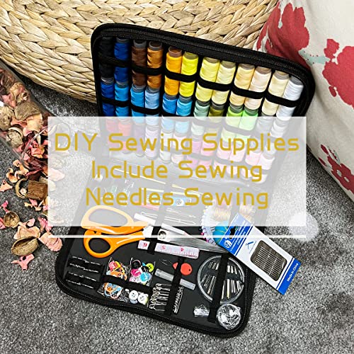 JUNING Sewing Kit with Case, Sewing Supplies for Home Travel and Emergency, Kids Machine, Contains Spools of Thread, Mending and Sewing Needles, Scissors, Thimble, Tape Measure