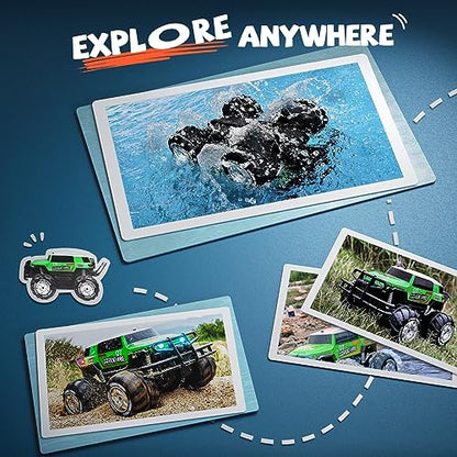 Ruko 1601AMP2 Amphibious RC Truck, 1:10 Scale All Terrains 4WD RC Car, IPX6 Waterproof Monster Truck with Lights, 2 Rechargeable Batteries for 50min Play, Gifts for Kids (Green)