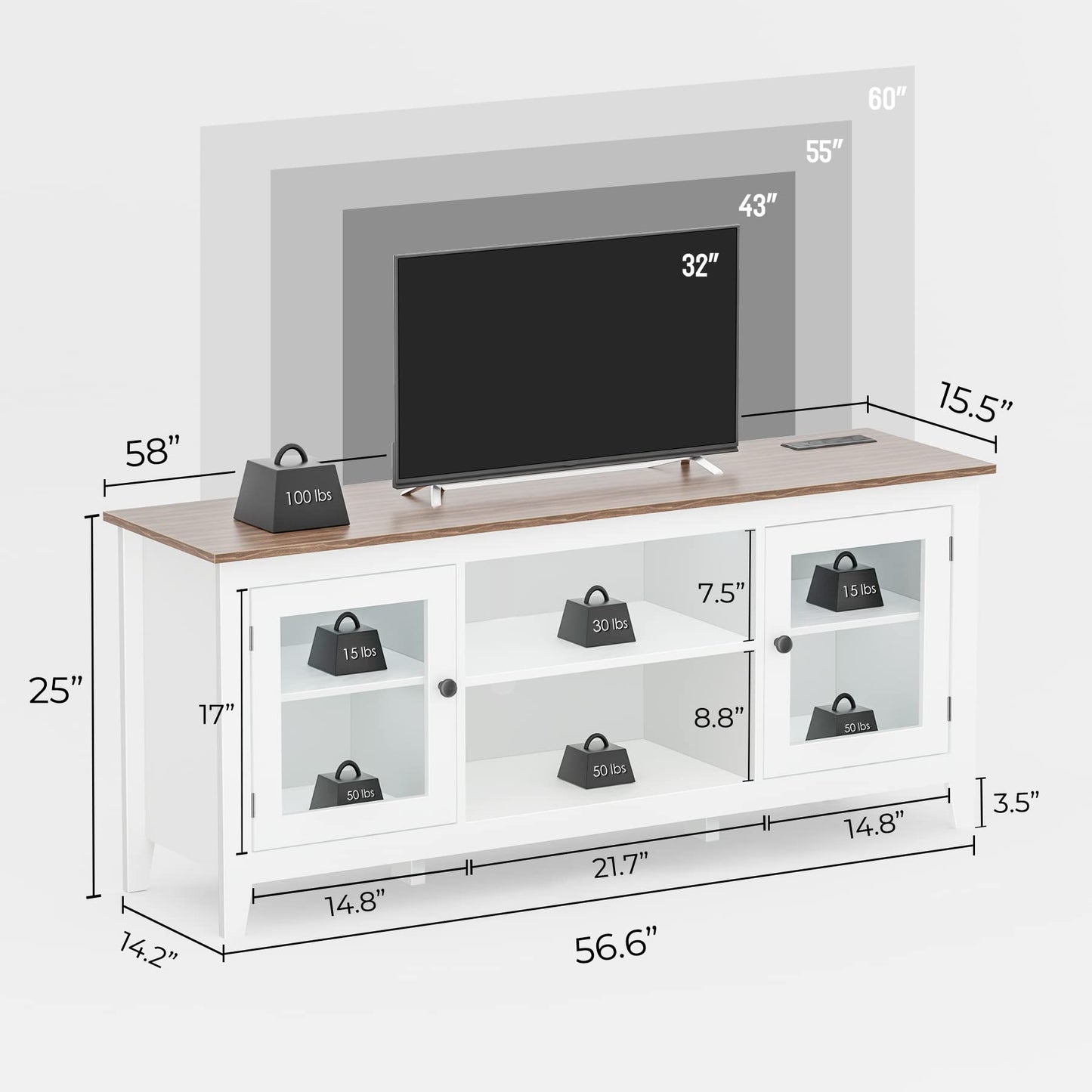 HAIOOU LED TV Stand with Charging Station, Modern Entertainment Center for TV up to 60 Inch, Television Media Console Cabinet with LED Lights, USB-C 18W Super Charge Port - White + Walnut Brown
