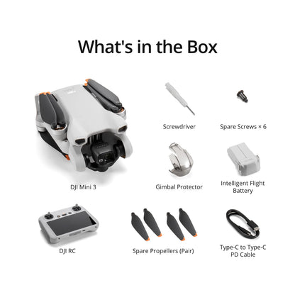 DJI Mini 3 (DJI RC) - Lightweight and Foldable Mini Camera Drone with 4K HDR Video, 38-min Flight Time, True Vertical Shooting, and Intelligent Features With Remote Control
