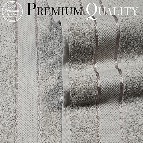 Bath Towels Set-100% Cotton-2 Bath Towels, 2 Hand Towels & 4 Washcloths-Large, Quick Dry, Absorbent, Plush, Soft-Home, Gym, Yoga, Spa, Shower Towels -8 Piece Luxury Bathroom Towels - Light Grey/Silver