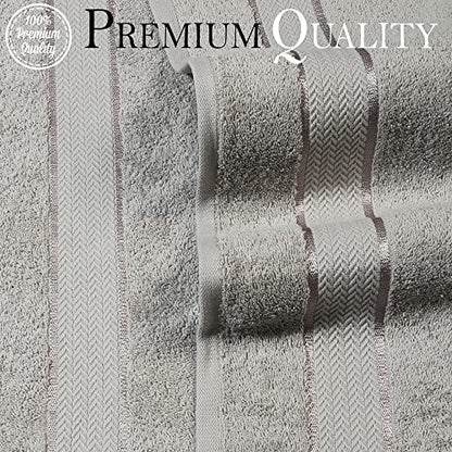 Bath Towels Set-100% Cotton-2 Bath Towels, 2 Hand Towels & 4 Washcloths-Large, Quick Dry, Absorbent, Plush, Soft-Home, Gym, Yoga, Spa, Shower Towels -8 Piece Luxury Bathroom Towels - Light Grey/Silver