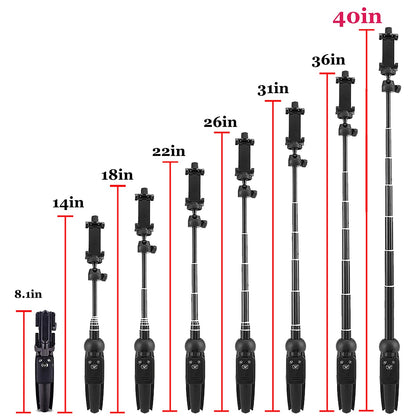 bluehorn Selfie Stick Portable 40 Inch Aluminum Alloy Selfie Stick Phone Tripod with Wireless Remote Shutter Compatible with All Cell Phones for Selfie/Video Recording/Photo/Live Stream/Vlog