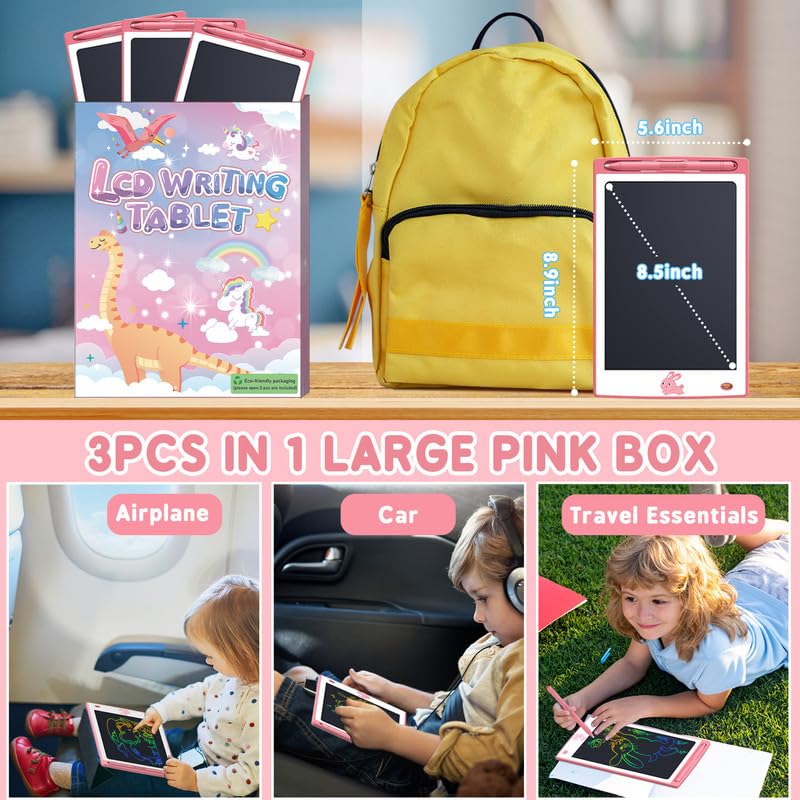 BAVEEL 3 Pcs in 1 Pack LCD Writing Tablets for Kids, Toddler Toys Gifts for Age 2 3 4 5 6 Girls Boys Birthday Christmas. 8.5 Inch Doodle Pad Drawing Tablet for Class & Travel & Home. Pink/Pink/Pink
