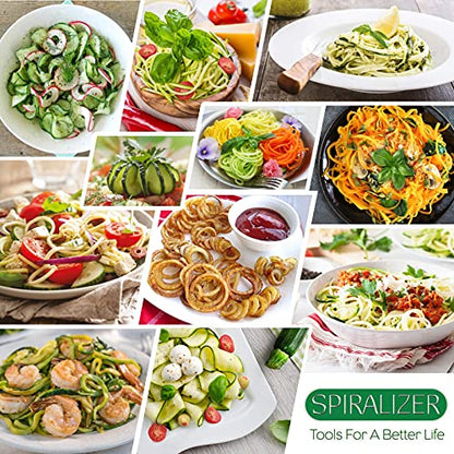 Spiralizer Ultimate 10 Strongest-and-Heaviest Duty Vegetable Slicer Best Veggie Pasta Spaghetti Maker for Keto/Paleo/Gluten-Free, With Extra Blade Caddy & 4 Recipe Ebook White